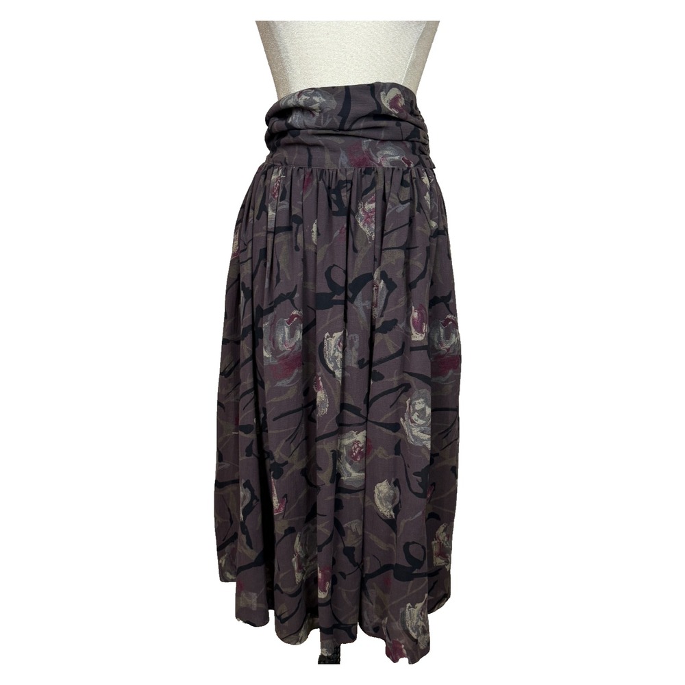 Vtg Max Mara Skirt Womens 12 Brown Wool Rose Print High Waist Maxi Italy Boho